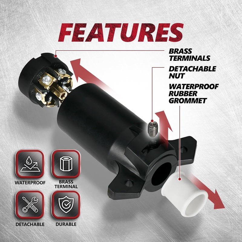 OPT7 7 Pin Trailer Plug for Splice-in Replacement Trailer Side Male End 7 Way Adapter, 3.6” Long x 3” Diameter - Image 4